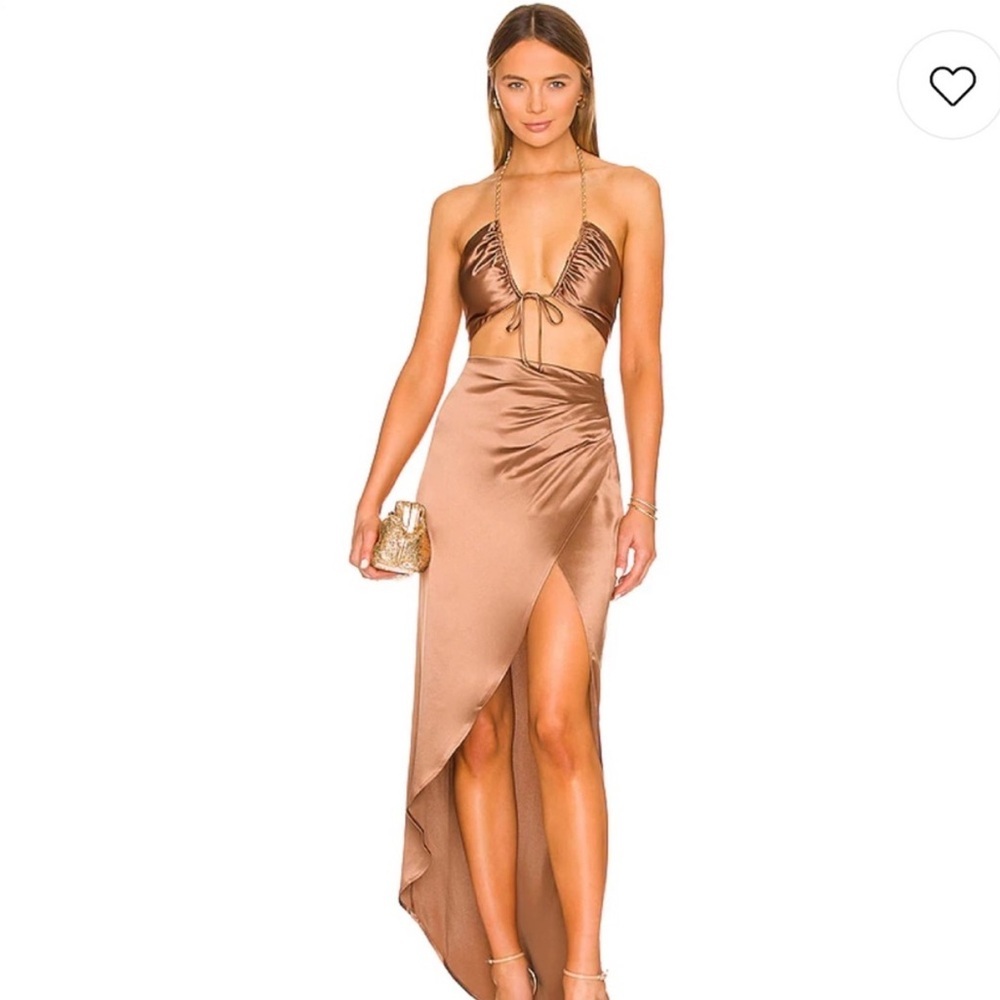 NONchalant Label Kamila Satin Skirt in Metallic Brown